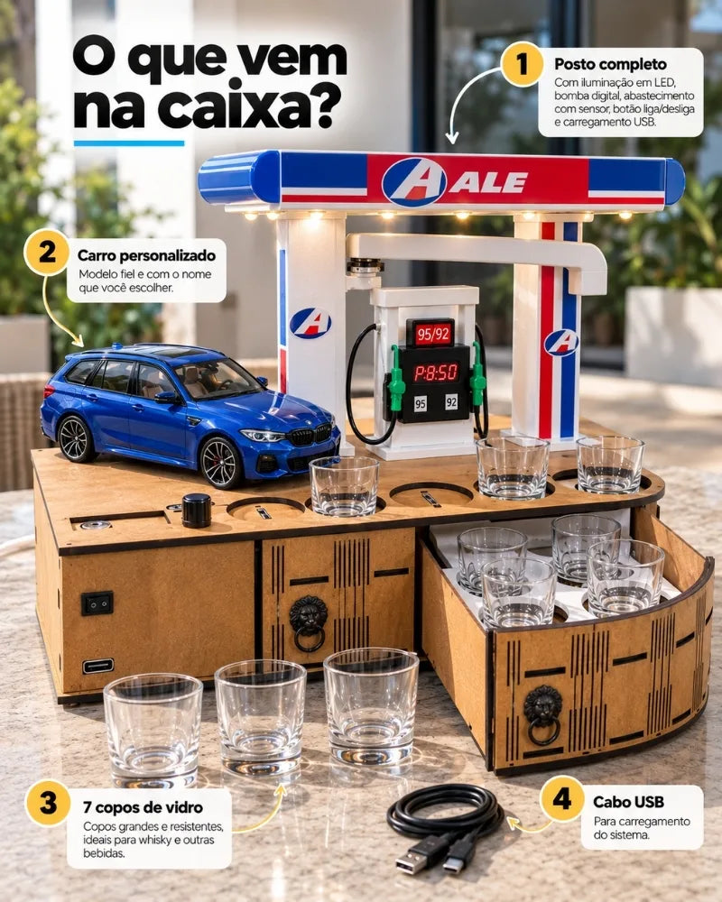 AutoBar - Dispenser de Bebidas Carro e Posto Personalizado