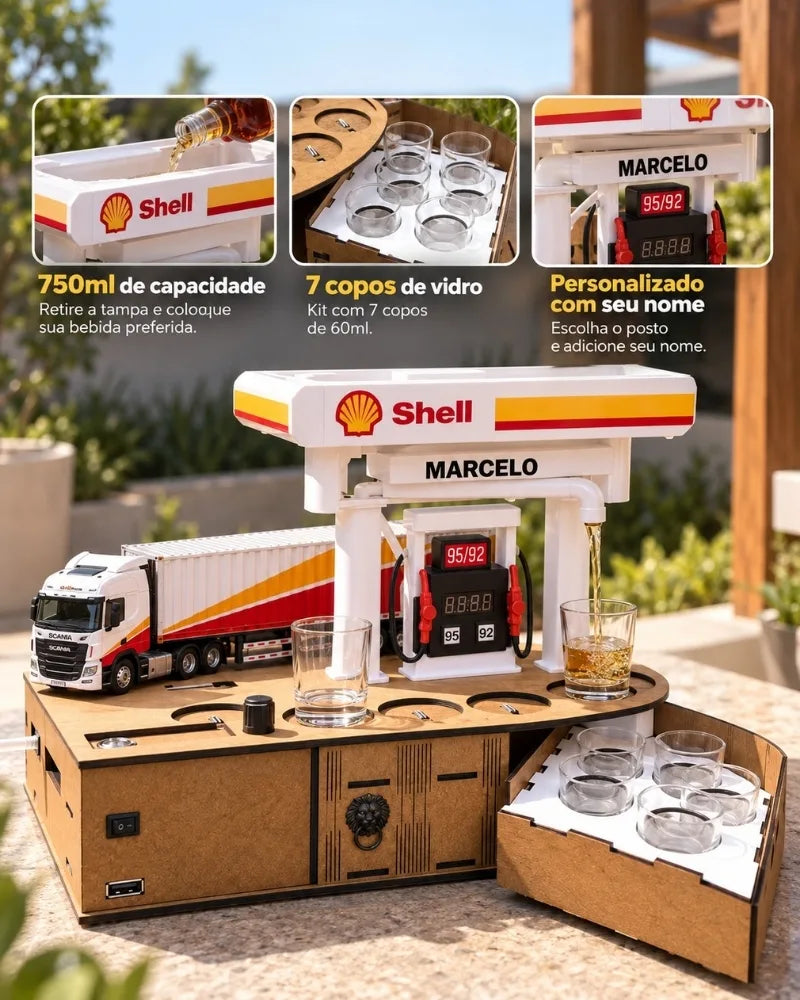 TruckBar™ – Dispenser de Bebidas com Caminhão e Posto Personalizado